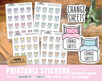 Change sheets PRINTABLE planner stickers bed icon
