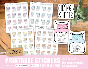 Change sheets PRINTABLE planner stickers bed icon