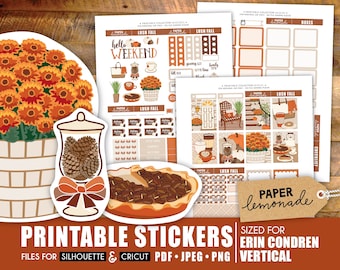 Lush Fall Printable weekly kit for Erin Condren Vertical planner yummy pecan pie and fall Chrysanthemums stickers for your planner
