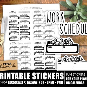Neutral Work schedule printable stickers black and white for your planner or calendar to help plan your work week day or night shift