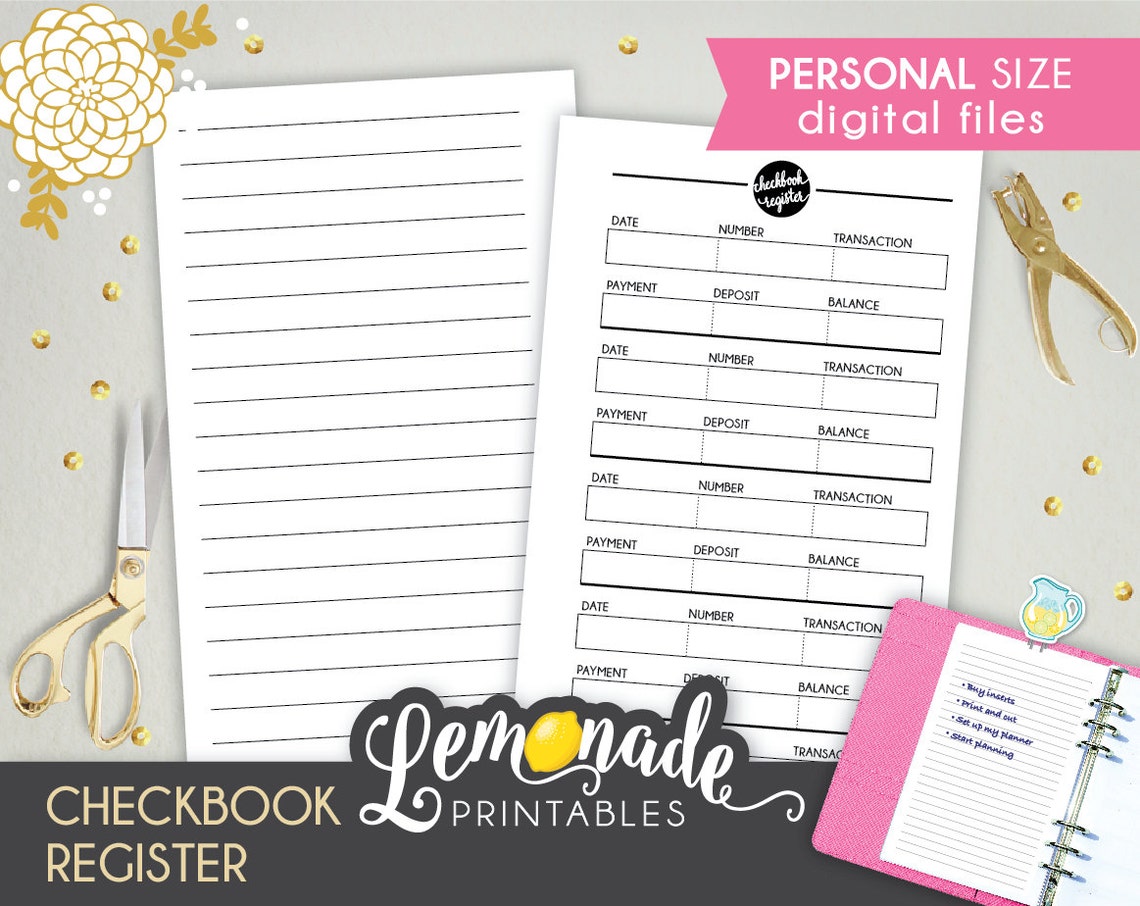 Checkbook Planner Insert Checkbook Register Printable Personal Etsy