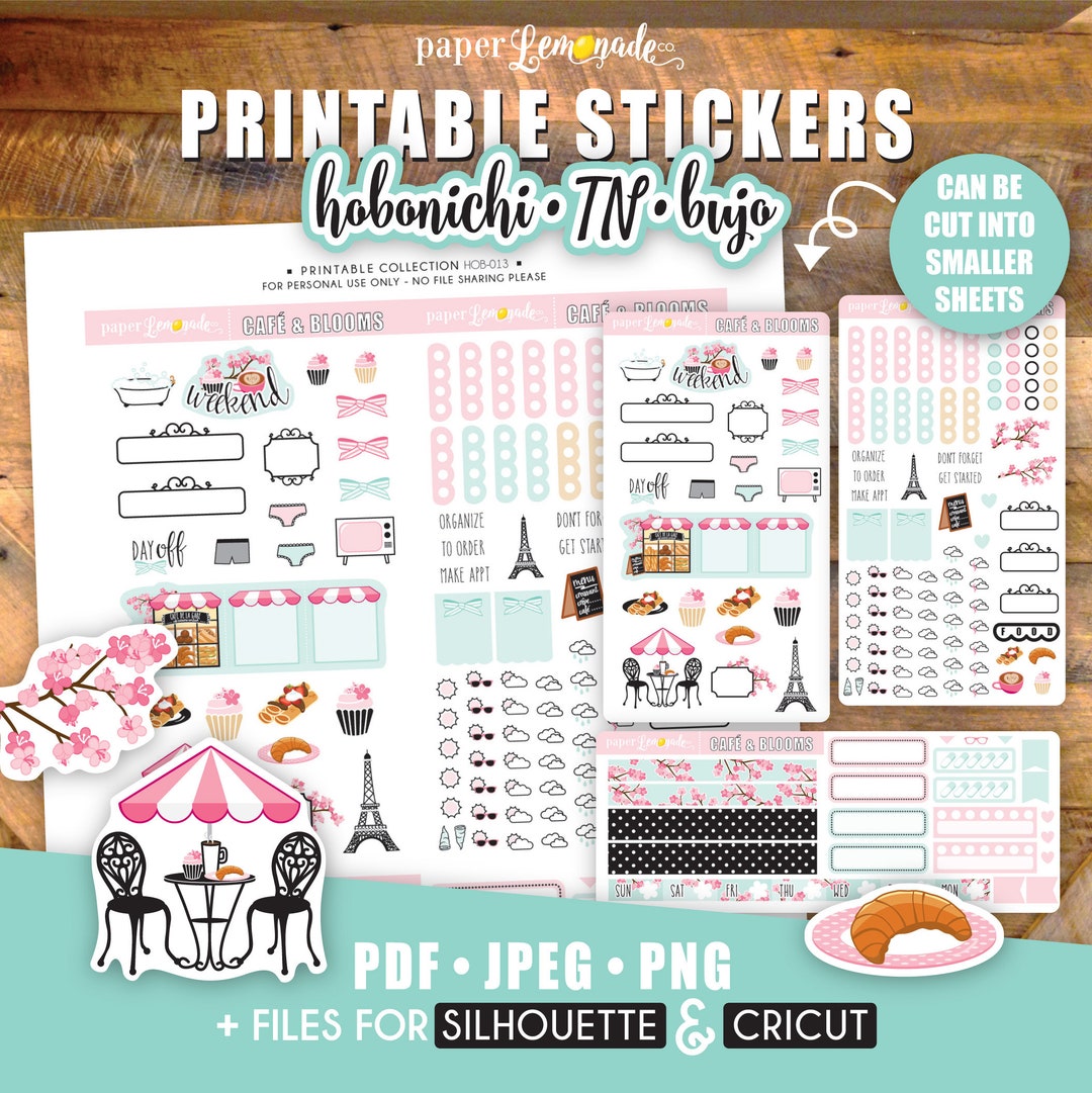 Hobonichi Printable Paris Cafe and Blooms Hobonichi Stickers WEE-013 - Etsy