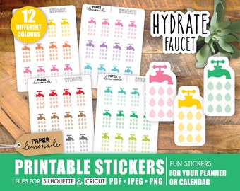 Printable Stickers daily hydrate sticker colourful health tracker printable sticker faucet 12 different colours daily water reminders