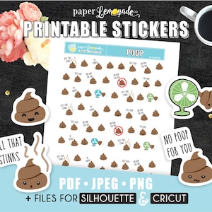Printable Stickers no poop for you druckbare Sticker Obstipation Printables I&#39;m pooped Sticker für kikki k filofax PR-100