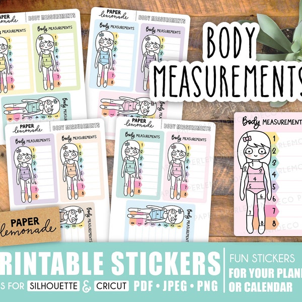 Body measurements PRINTABLE stickers for your planner or notebook