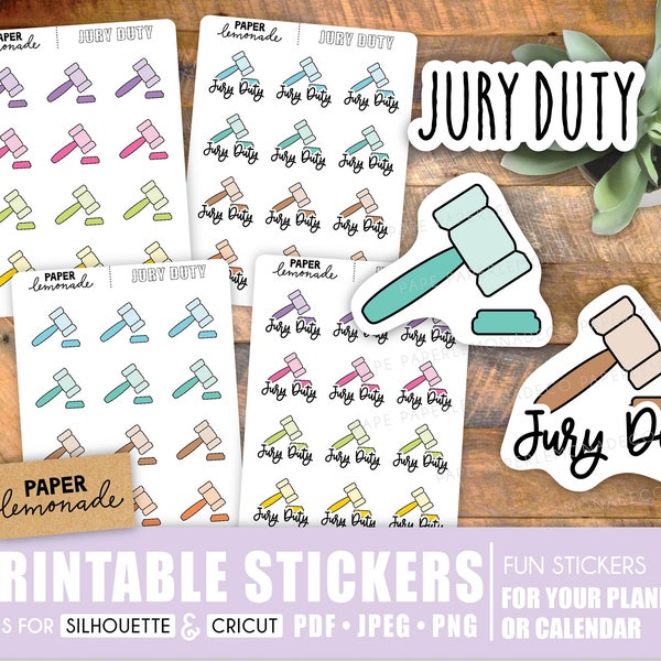 Jury Duty PRINTABLE stickers courtroom appointment testify in court reminder law stickers