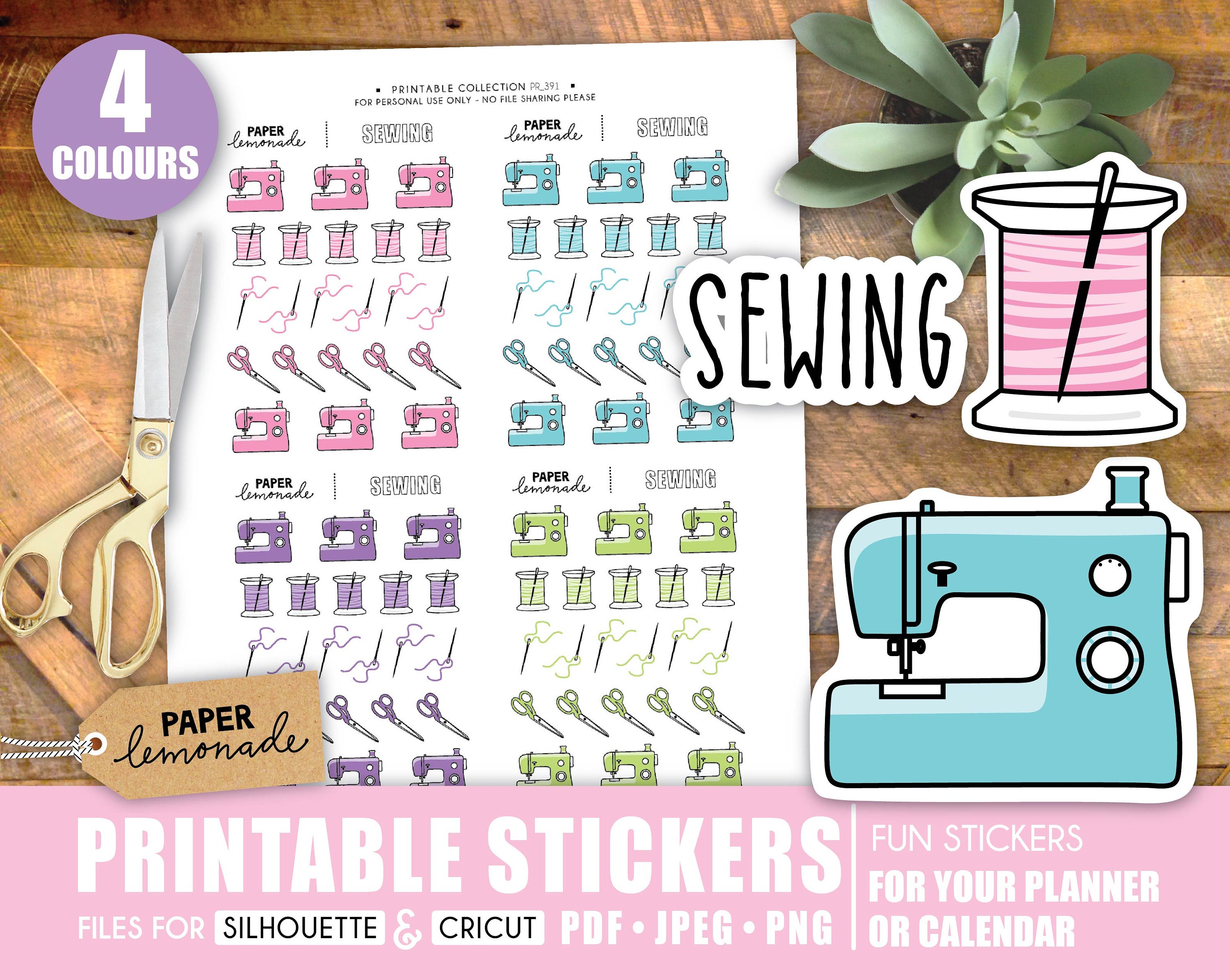 Printable sewing stickers for your planner sewing machine thread and  scissors for all your sewing projects I love to sew