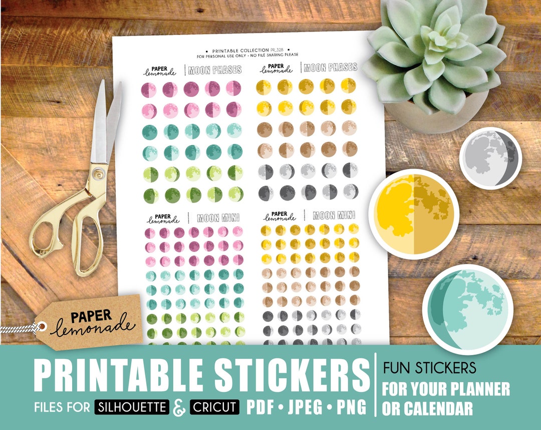 Moon Phase Printable Planner Stickers Waxing Gibbous Full Moon Waning ...