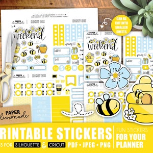 Printable Honey Bee Deco stickers WEE-032 cute little printable bees honey and daisy stickers to brighten up your planner