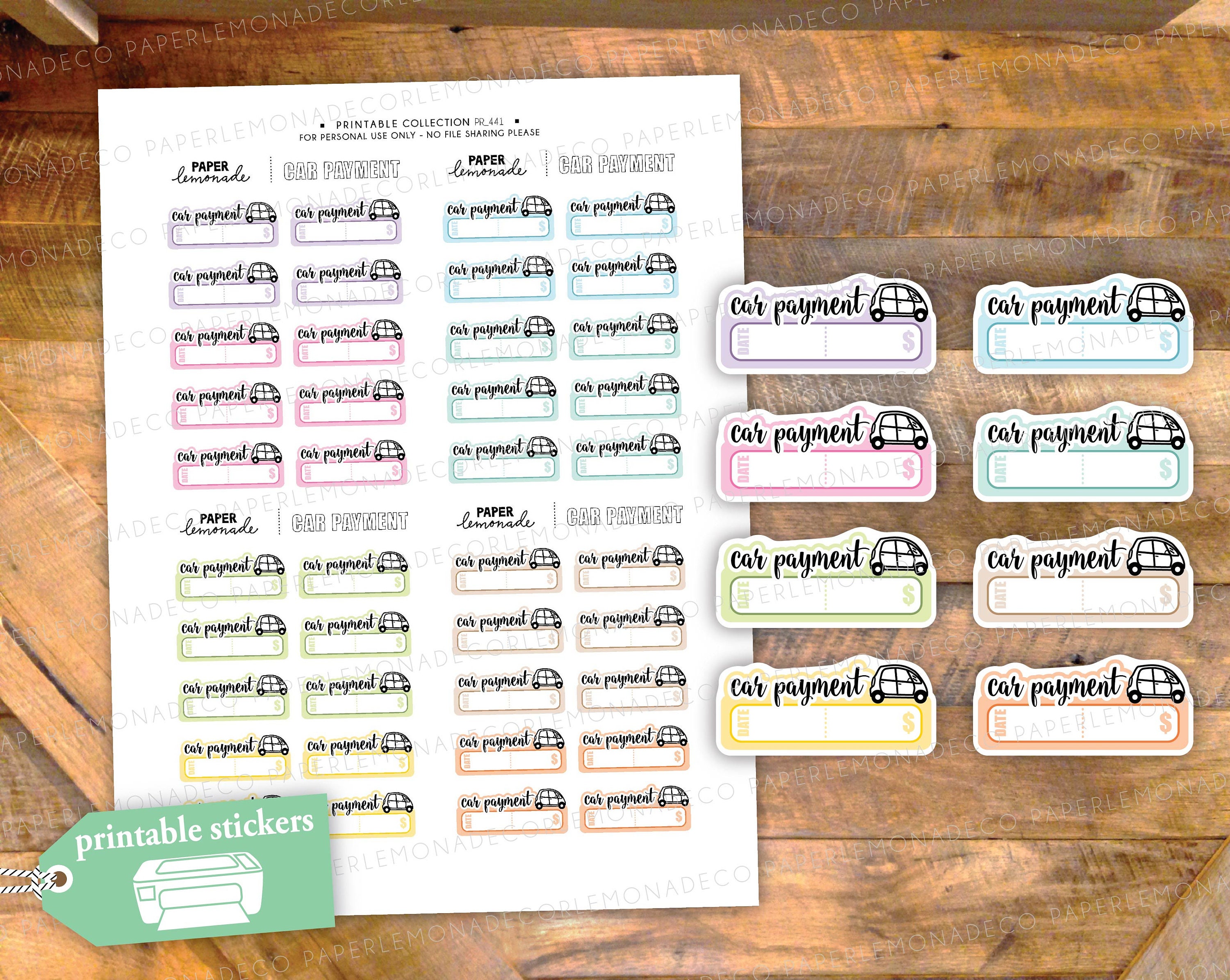 Car Payment Printable Stickers Payment Reminder for Your Planner Track ...