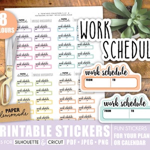 Work schedule printable stickers for your planner or calendar in 8 colours to help plan your work week day or night shift