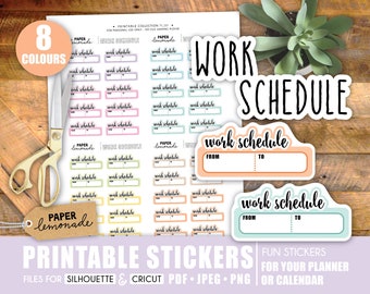 Work schedule printable stickers for your planner or calendar in 8 colours to help plan your work week day or night shift