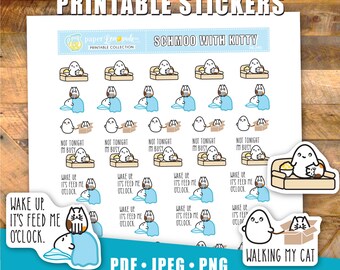 Cat printable planner stickers Schmoo with kitty watching a movie chilling with the cat