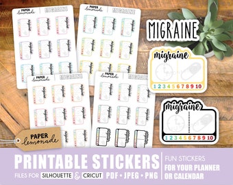 Printable Stickers Migraine Stickers Migraine trackers Printable migraine planner stickers Migraine tracking Headache stickers  PR-454
