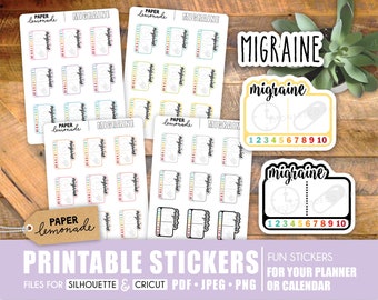 Printable Stickers Migraine Stickers Migraine trackers Printable migraine planner stickers Migraine tracking Headache stickers  PR-454