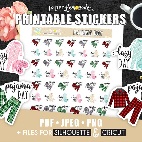 Printable Stickers pajama stickers pyjama day stickers pyjama stickers pajama day stickers Day off printable  planner stickers PR-229