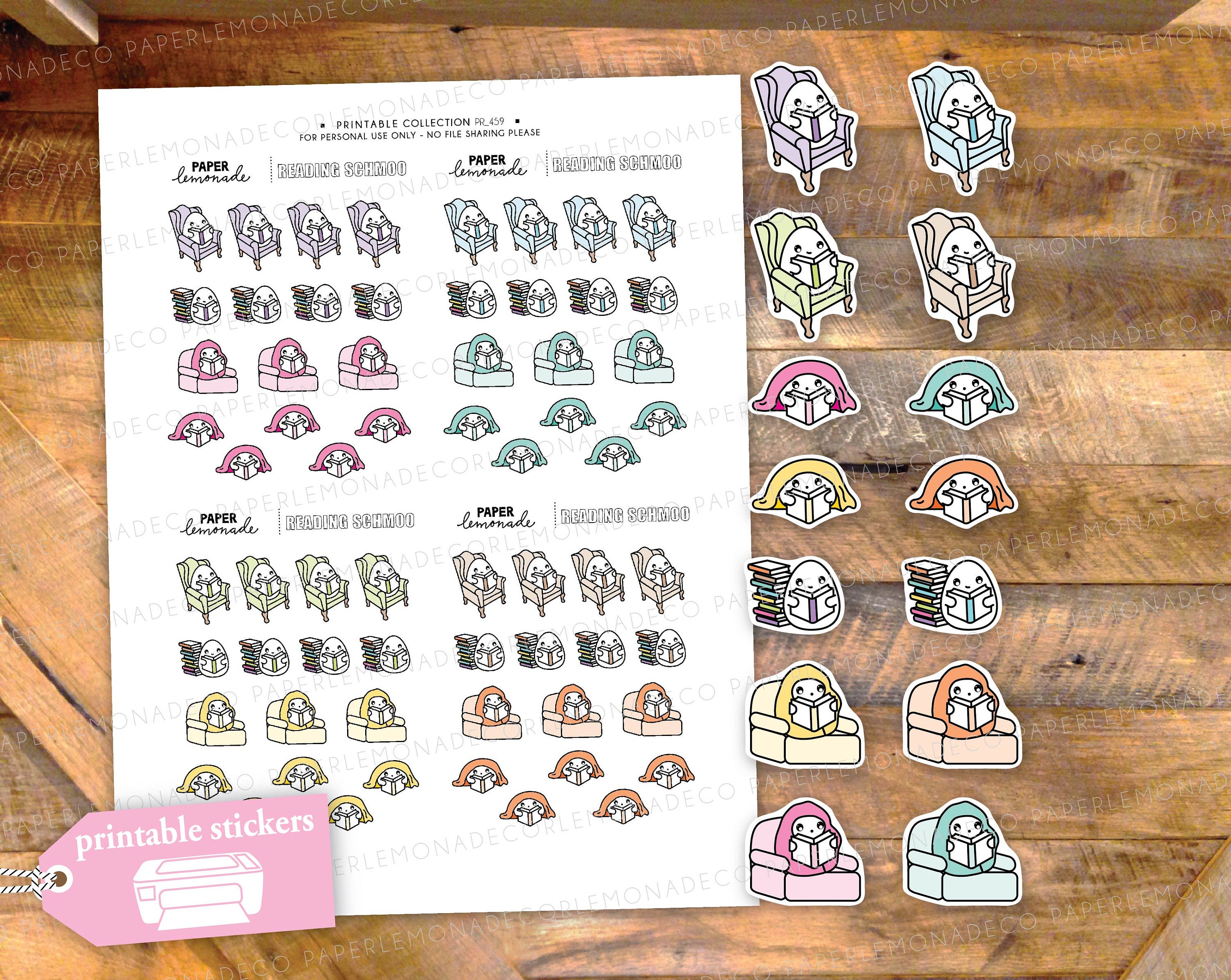 Reading Schmoo PRINTABLE Stickers Schmoo is Reading a Book | Etsy