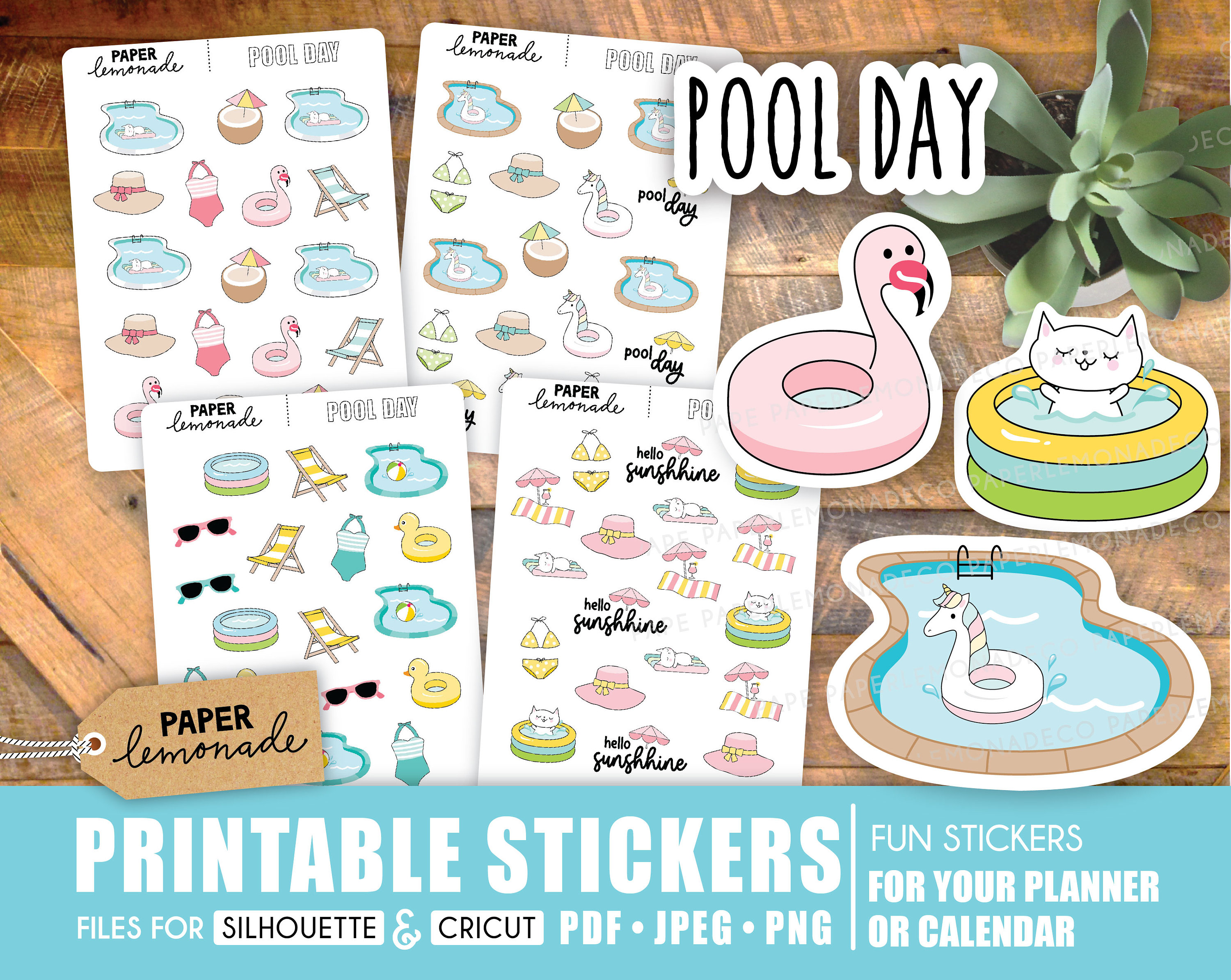 Pool Day PRINTABLE Stickers for Your Planner or Notebook Decorate Your ...