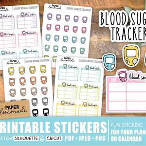 Puede incluir: Pegatinas imprimibles para un rastreador de azúcar en sangre. Las pegatinas presentan un monitor de azúcar en sangre de dibujos animados en varios colores, incluidos amarillo, naranja, rosa, azul y gris. Las pegatinas están diseñadas para ser utilizadas en una agenda o un calendario.