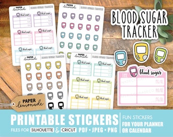 Blood sugar glucose tracker printable stickers diabetes monitor