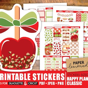 Apple Weekly sticker Kit Afdrukbaar voor Happy Planner Klassieke snoep appeltaart cider herfsttraktaties afdrukbare wekelijkse kit decoratieve stickers