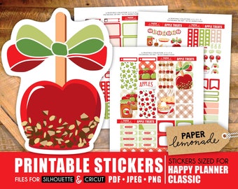 Apple Weekly sticker Kit Printable for Happy Planner Classic candy apple pie cider fall treats printable weekly kit decorative stickers
