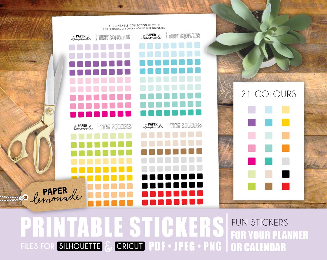 Tiny Square Printable Stickers in 21 Colours Small Square Stickers for