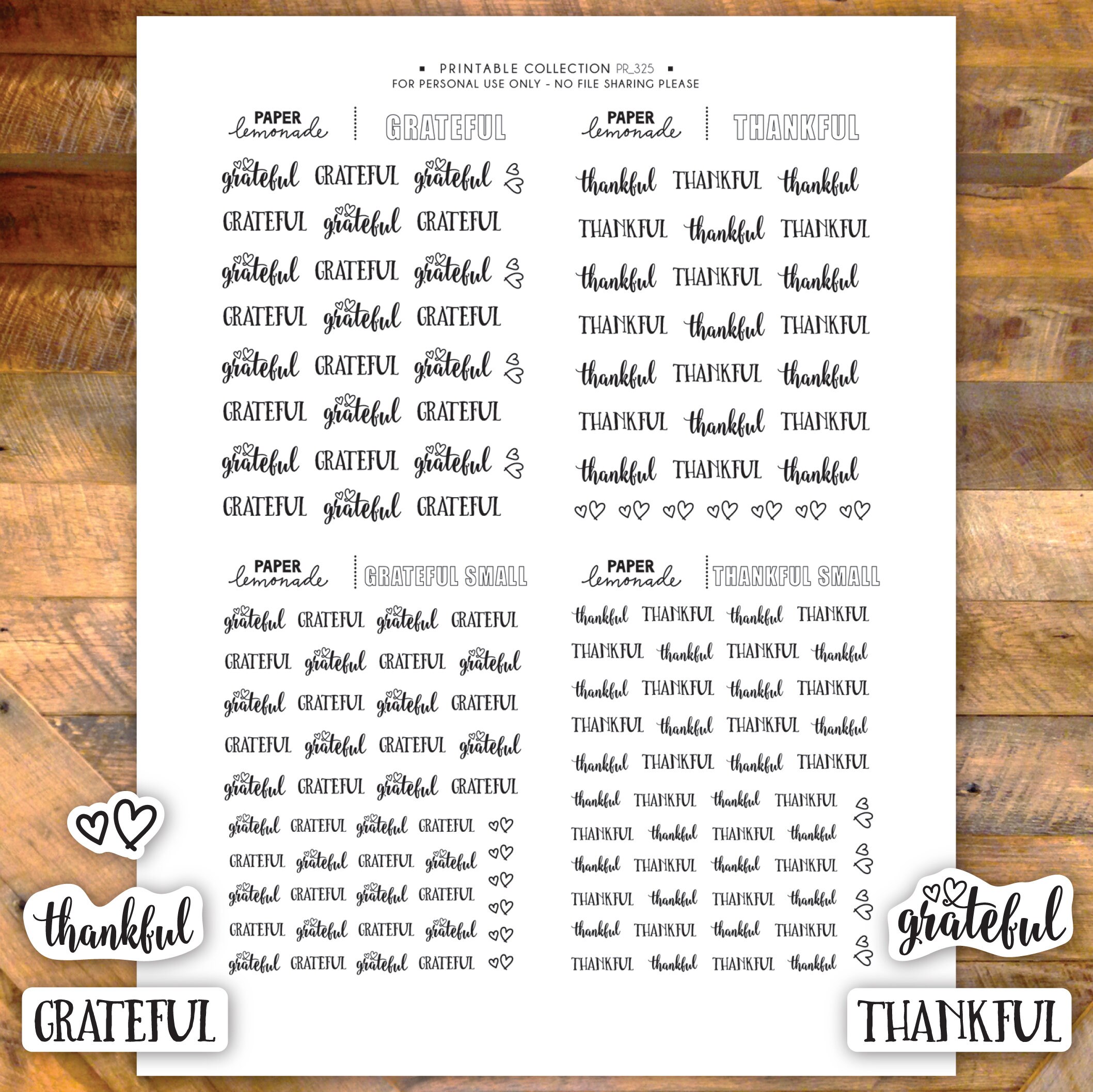 Grateful and Thankful Script Printable Planner Stickers - Etsy