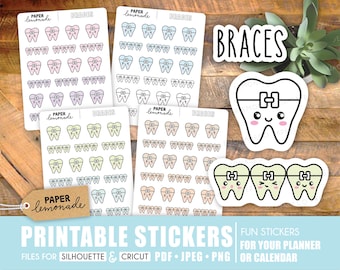Printable Brace Stickers orthodontics appointment reminders for your planner print at home