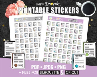 Printable Stickers Resume Stickers Job Hunting printable stickers Job Search stickers CV stickers Writing up resume kikki k filofax PR-196