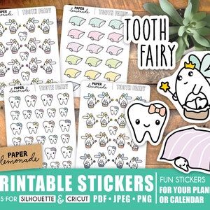 Printable Tooth Fairy stickers Schmoo is the tooth fairy in this printable sticker sheet that also includes tiny teeth hiding under pillows