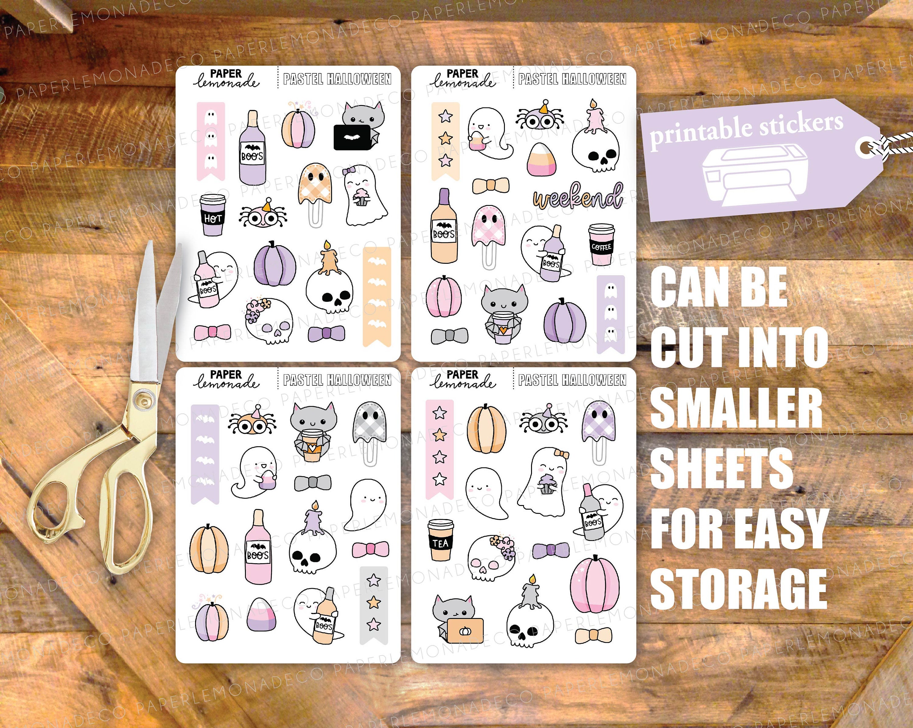 Pastel Halloween PRINTABLE Stickers Cute Skulls With Candles and Ghost ...