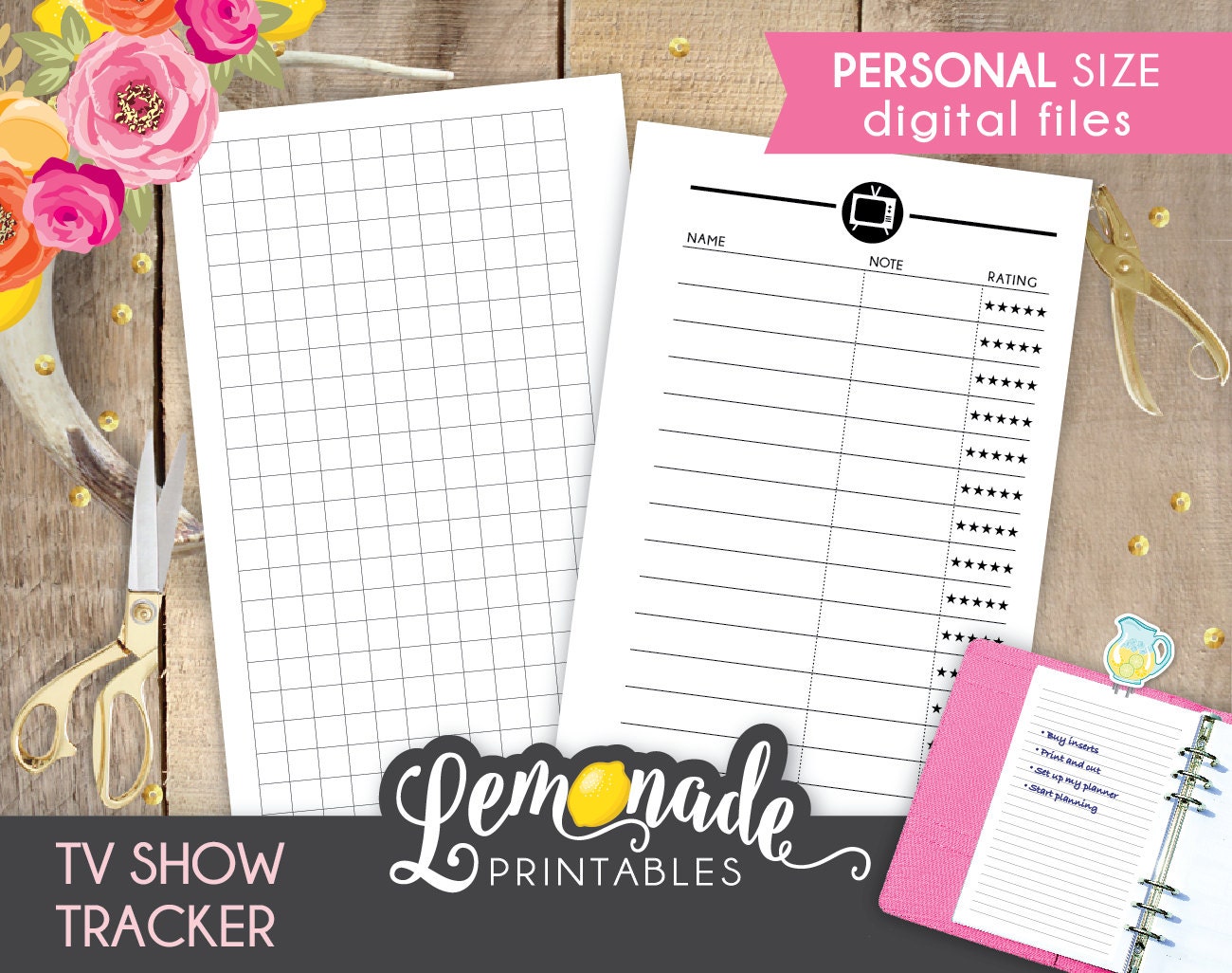 TV Planner Insert Printable Personal TV Show Tracker Insert TV Show 