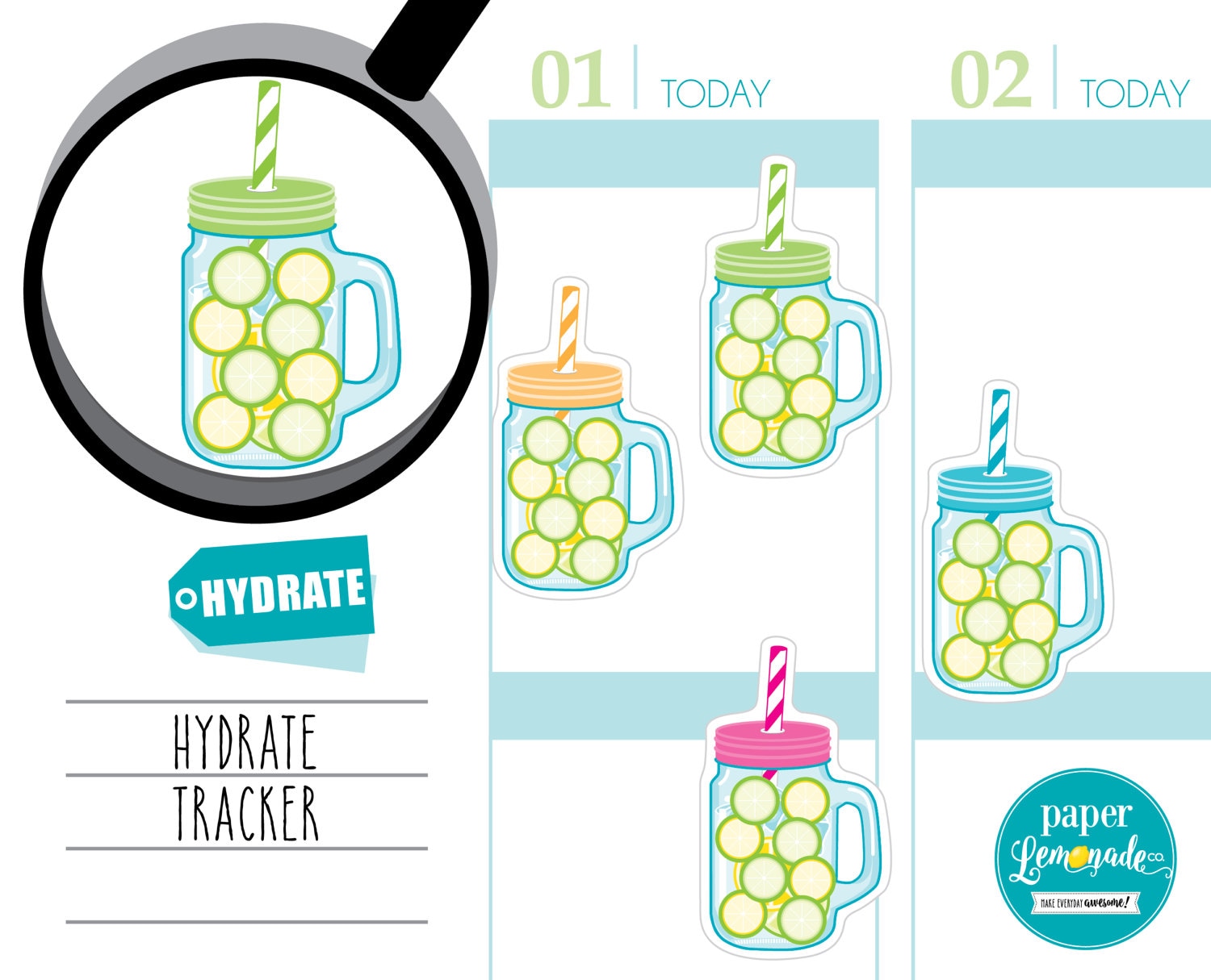 Hydrate planner stickers daily hydration reminder sticker | Etsy
