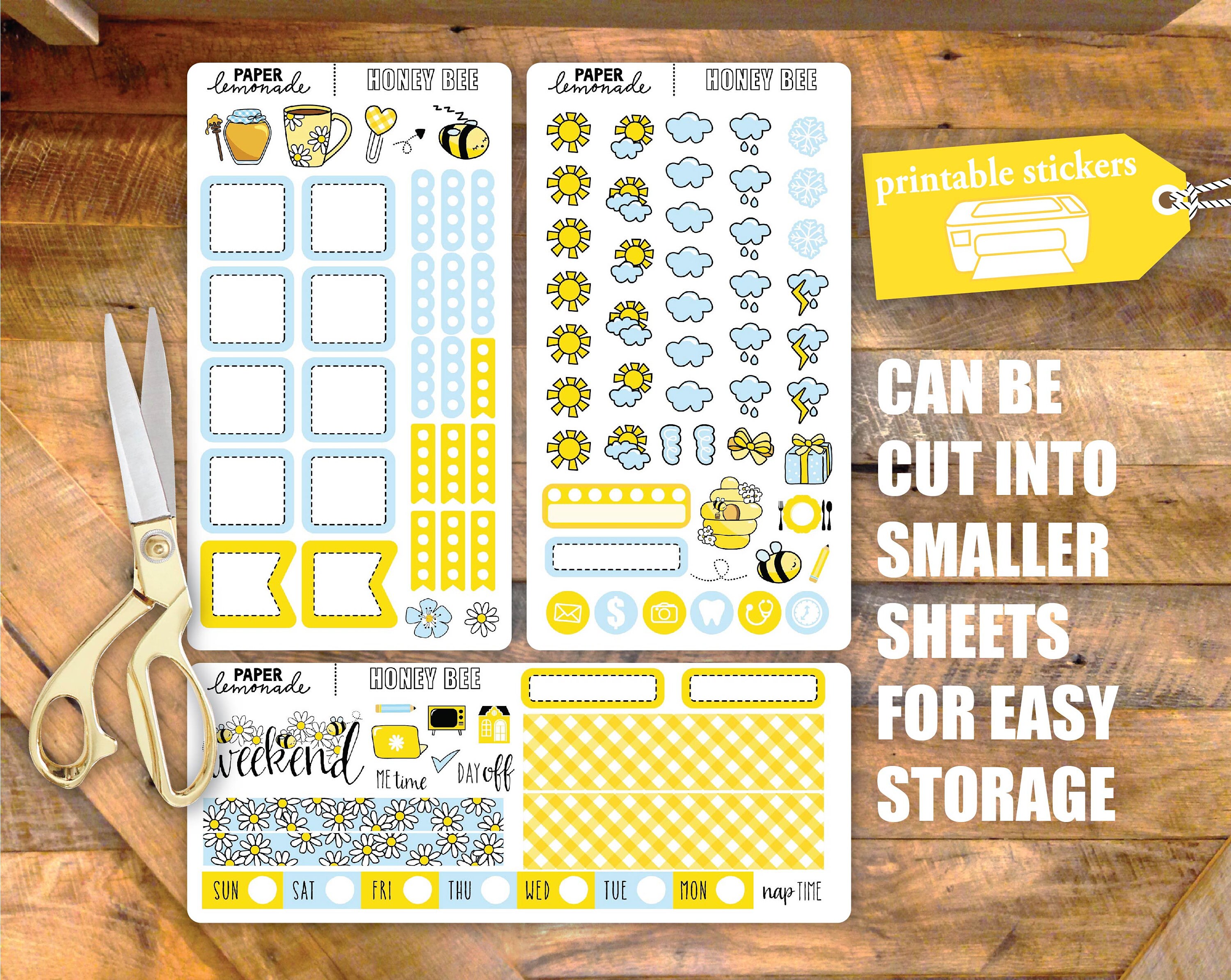 Printable Hobonichi Honey Bee Sticker Kit Includes Bees Honey Daisies ...