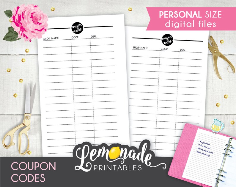 Coupon Planner Insert Printable Coupon Code Planner Insert Etsy