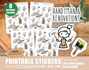 Handyman printable stickers home renovations such as painting walls or building furniture keep track in your planner with these stickers