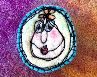 Textile brooch, freehand embroidery, collectible brooch, OOAK, fibre arts, applique brooch, brooch, gift, Woolly Felters