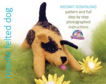 Needle felting tutorial, needle felted dog, needle felting, felt sculpture, dog sculpture, needle felting dog pattern, beginners