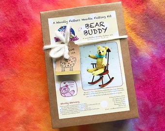 Bear Buddy needle felting kit,  needle felted teddy bear kit, fibre arts, felting, gift, Woolly Felters, Judy Balchin, Roz Dace