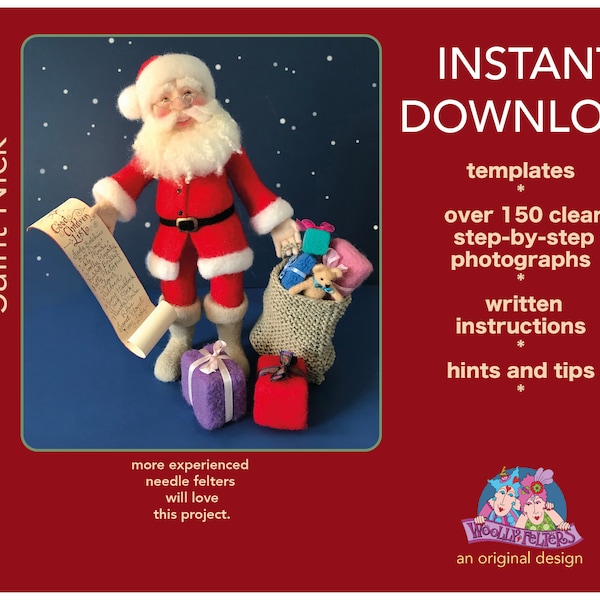 Needle felting tutorial, needle felted Santa Claus, needle felted Father Christmas, Santa, Father Christmas tutorial, Woolly Felters