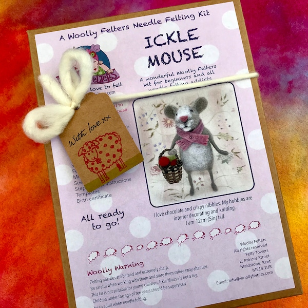 Ickle Mouse needle felting kit, fibre arts, felting, gift, Woolly Felters, Judy Balchin, Roz Dace