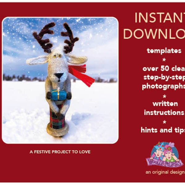 needle felted tutorial, needle felted reindeer tutorial, reindeer, needle felted pattern, needle felted Christmas tutorial, Woolly Felters