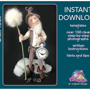 Needle felting tutorial, needle felted doll, father time, needle felting pattern, Woolly Felters, Judy Balchin image 1