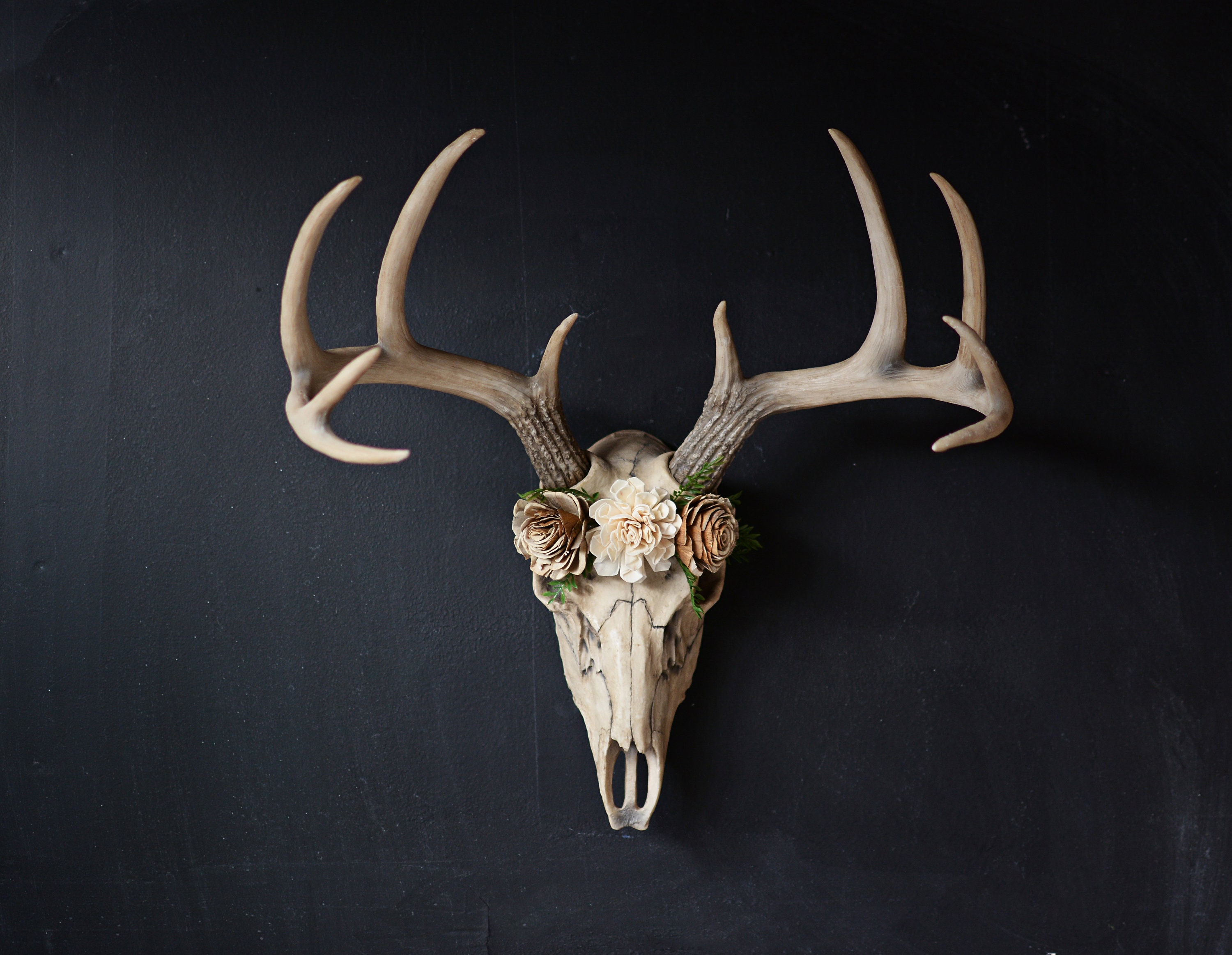 Large Deer Skull Faux Taxidermy Boho Decor Floral Skull Etsy