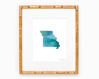 Missouri State Silhouette - Heart at Home - Made to Order - Missouri Art - Original Watercolor Painting - Hometown Art Print