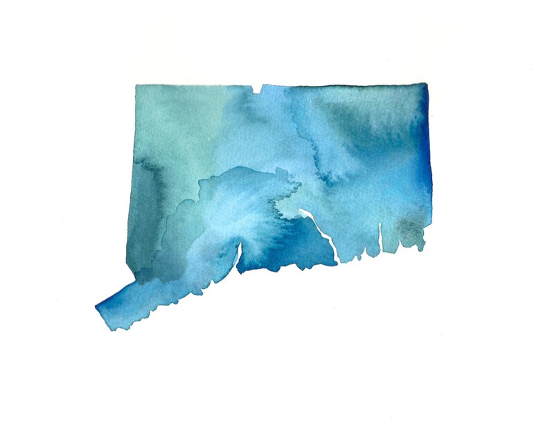 Hometown Art Print Connecticut State Silhouette Made to Order Heart at Home Connecticut Art Original Watercolor Painting