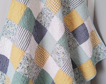 Handmade Baby Girl Quilt: Pieced Patchwork Quilted Blanket, Yellow & Green, Heirloom Keepsake