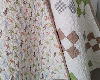 Dinosaur Baby Boy Quilt - Handmade - Pieced Patchwork Design  -Heirloom keepsake