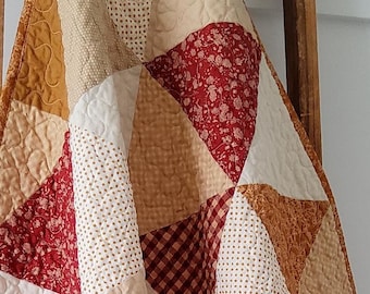 Handmade Baby Girl Quilt: Fall Colors, Rust, Tan, Cream,  Heirloom Keepsake